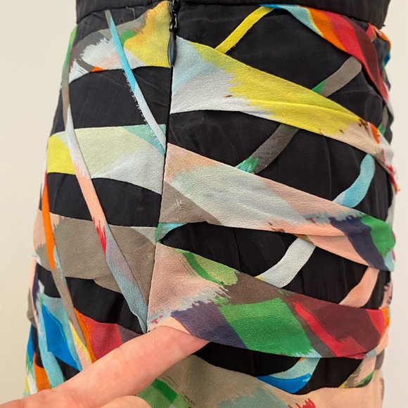 Cori 100% Silk Skirt Black with Bright Woven Silk Strips W Ruffle - Picture 6 of 16